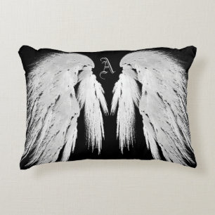 ANGEL WINGS Grey Touch Feathers Custom Monogram Decoratief Kussen