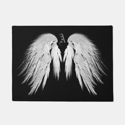 ANGEL WINGS Grey Touch Feathers Custom Monogram Deurmat (Voorkant)