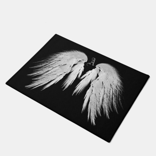 ANGEL WINGS Grey Touch Feathers Custom Monogram Deurmat (Schuin)