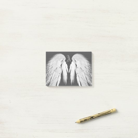 ANGEL WINGS Grey Touch Feathers Custom Monogram Post-it® Notes (Op bureau)