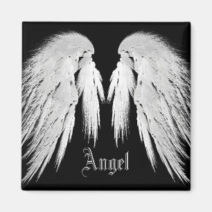 ANGEL WINGS Grey Touch Feathers Custom Name Magneet
