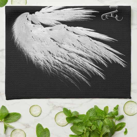ANGEL WINGS Grey Touch Feathers Custom Name Theedoek (Gevouwen)