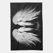 ANGEL WINGS Grey Touch Feathers Custom Name Theedoek (Verticaal)