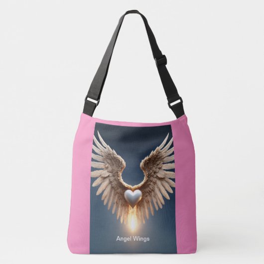 Angel Wings Grote Cross-Body Canvas tas Met Roze B (Voorkant)