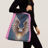 Angel Wings Grote Cross-Body Canvas tas Met Roze B (Dichtbij)