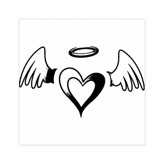 Angel Wings, Hart en Halo Rubberstempel (Afrduk)