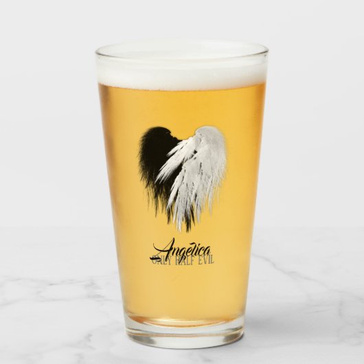 ANGEL WINGS HEART Black+White Slechts een half boz Glas (Voorkant gevuld)