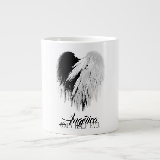 ANGEL WINGS HEART Black+White Slechts een half boz Grote Koffiekop (Voorkant)