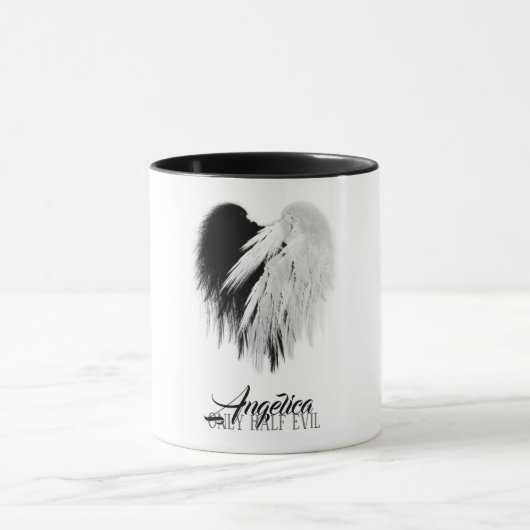 ANGEL WINGS HEART Black+White Slechts een half boz Mok (Midden)