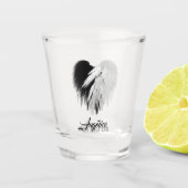 ANGEL WINGS HEART Black+White Slechts een half boz Shot Glas (Voorkant)