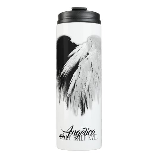 ANGEL WINGS HEART Black+White Slechts een half boz Thermosbeker (Voorkant)