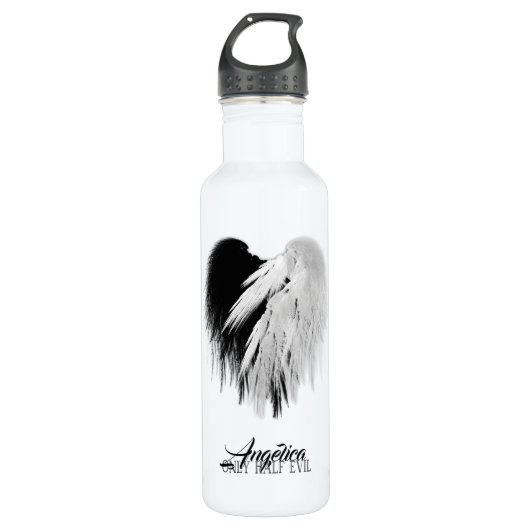 ANGEL WINGS HEART Black+White Slechts een half boz Waterfles (Voorkant)