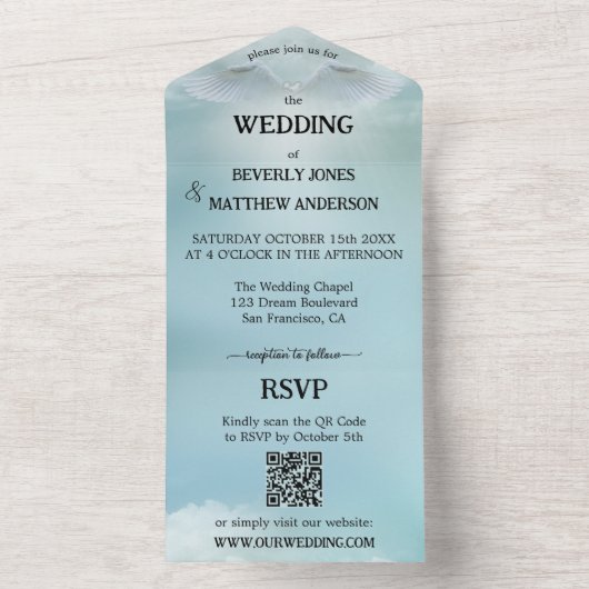 Angel Wings Heavenly Blessing Wedding All In One Uitnodiging (Binnen)