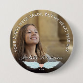 Angel Wings Memorial Foto & Sympathie Quote Ronde Button 7,6 Cm (Voorkant)