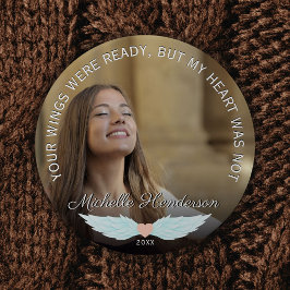 Angel Wings Memorial Foto & Sympathie Quote Ronde Button 7,6 Cm