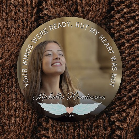 Angel Wings Memorial Foto & Sympathie Quote Ronde Button 7,6 Cm