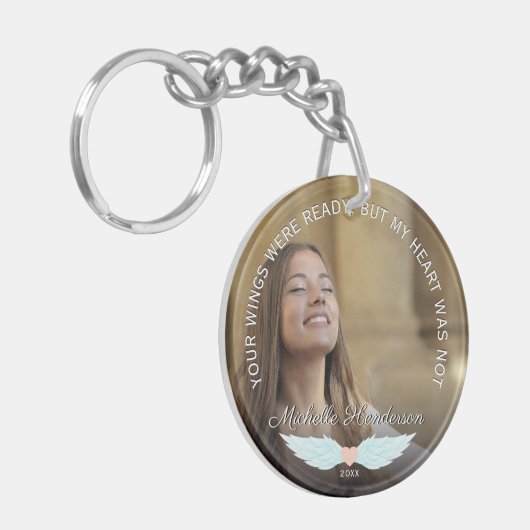 Angel Wings Memorial Foto & Sympathie Quote Sleutelhanger (Voorkant Links)