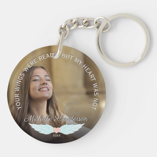 Angel Wings Memorial Foto & Sympathie Quote Sleutelhanger (Achterkant)