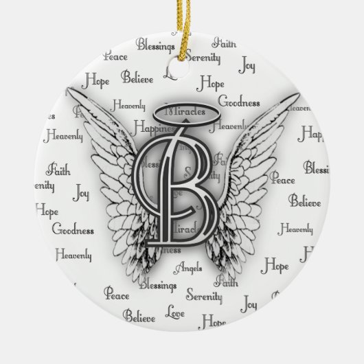 Angel Wings met positieve woorden Monogram B Keramisch Ornament (Voorkant)