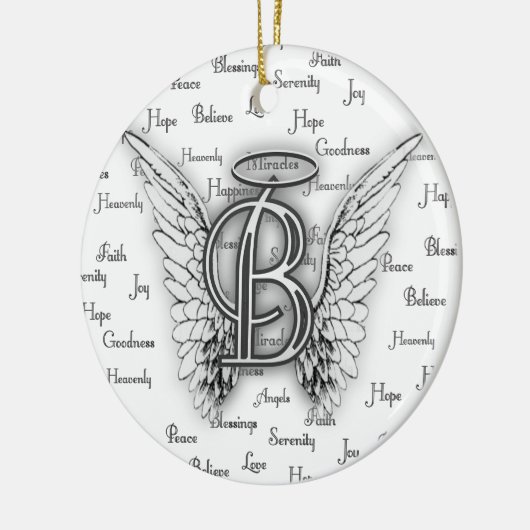 Angel Wings met positieve woorden Monogram B Keramisch Ornament (Links)