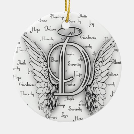 Angel Wings met positieve woorden Monogram D Keramisch Ornament (Voorkant)