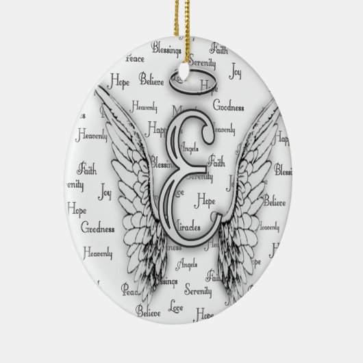 Angel Wings met positieve woorden Monogram E Keramisch Ornament (Rechts)
