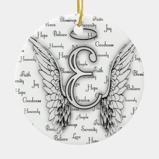 Angel Wings met positieve woorden Monogram E Keramisch Ornament (Voorkant)