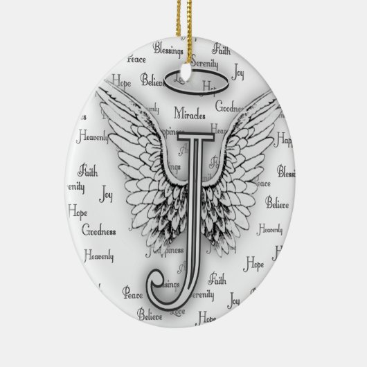 Angel Wings met positieve woorden Monogram J Keramisch Ornament (Rechts)