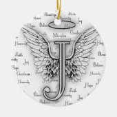 Angel Wings met positieve woorden Monogram J Keramisch Ornament (Voorkant)