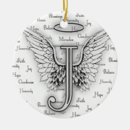 Angel Wings met positieve woorden Monogram J Keramisch Ornament