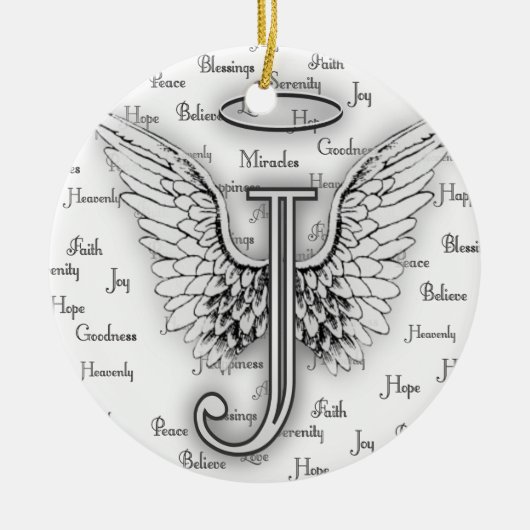 Angel Wings met positieve woorden Monogram J Keramisch Ornament (Voorkant)