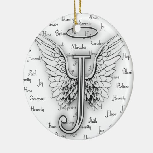 Angel Wings met positieve woorden Monogram J Keramisch Ornament (Links)