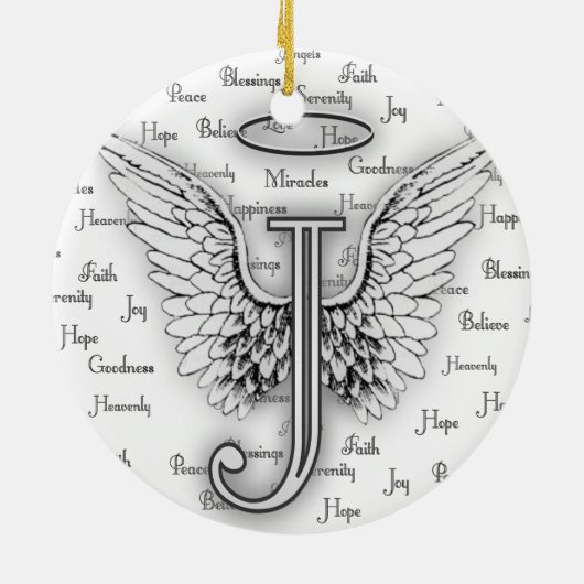 Angel Wings met positieve woorden Monogram J Keramisch Ornament (Achterkant)