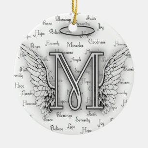 Angel Wings met positieve woorden Monogram L Keramisch Ornament