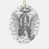 Angel Wings met positieve woorden Monogram R Keramisch Ornament (Rechts)