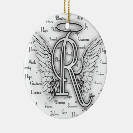 Angel Wings met positieve woorden Monogram R Keramisch Ornament (Rechts)