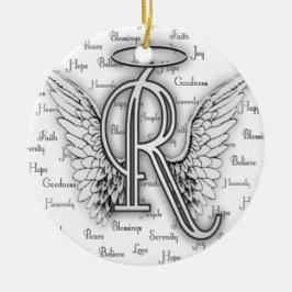Angel Wings met positieve woorden Monogram R Keramisch Ornament