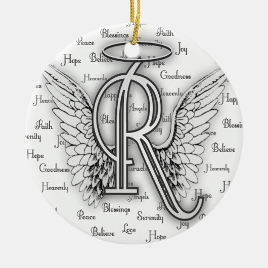 Angel Wings met positieve woorden Monogram R Keramisch Ornament (Voorkant)