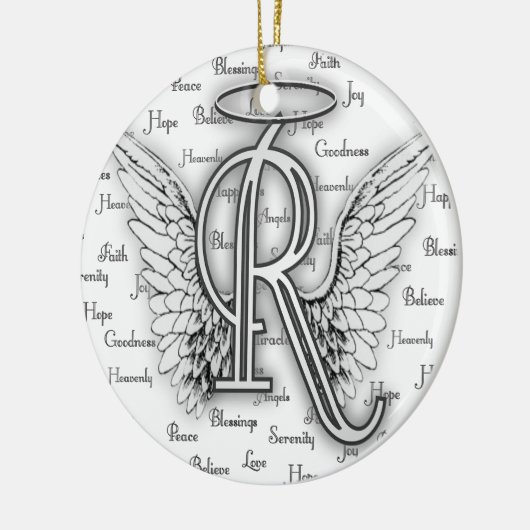 Angel Wings met positieve woorden Monogram R Keramisch Ornament (Links)