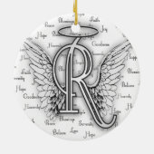 Angel Wings met positieve woorden Monogram R Keramisch Ornament (Achterkant)