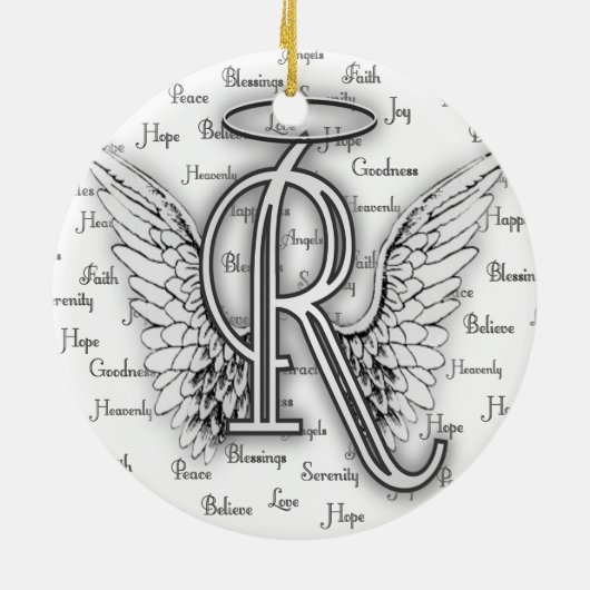 Angel Wings met positieve woorden Monogram R Keramisch Ornament (Achterkant)