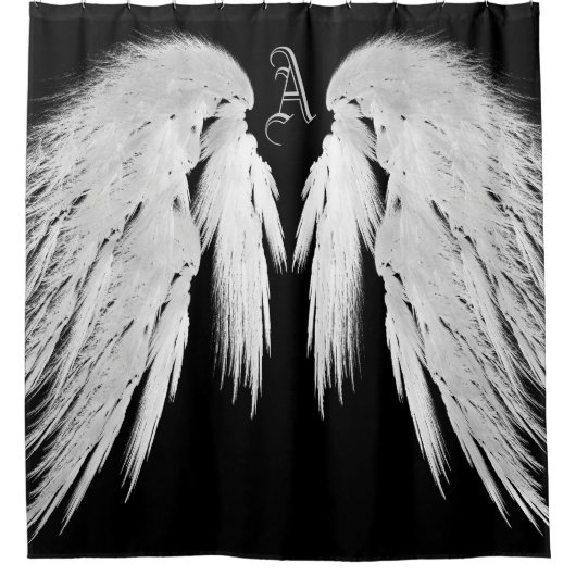 ANGEL WINGS Monogram Black Douchegordijn (Voorkant)