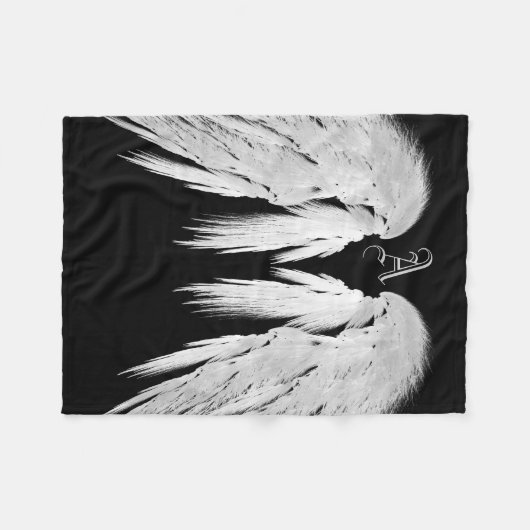 ANGEL WINGS Monogram Black Fleece Deken (Voorkant (Horizontaal))