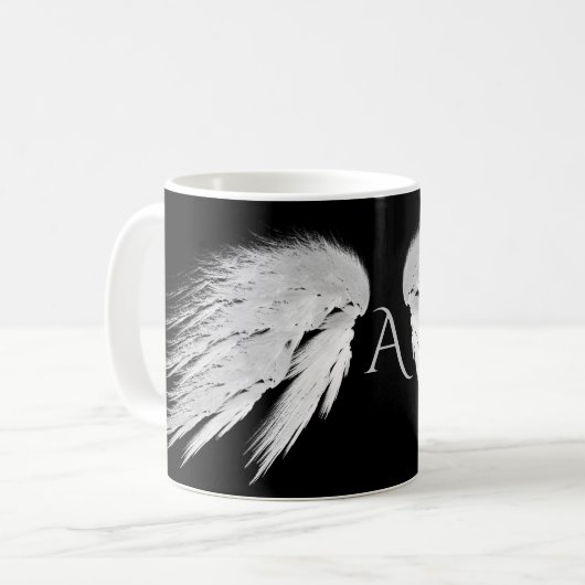 ANGEL WINGS Monogram Black Koffiemok (Voorkant links)
