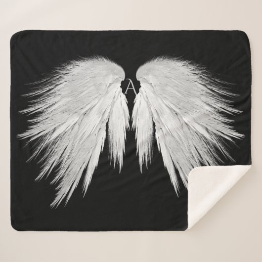 ANGEL WINGS Monogram Black Sherpa Deken (Voorkant (horizontaal))