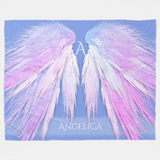 ANGEL WINGS Monogram Dreamweaver Pink Soft Blue Fleece Deken (Voorkant (Horizontaal))