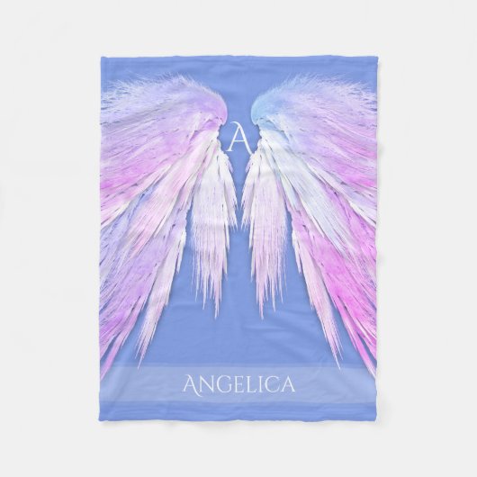 ANGEL WINGS Monogram Dreamweaver Pink Soft Blue Fleece Deken (Voorkant)