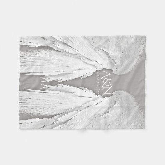 ANGEL WINGS Monogram Elegant Grey Fleece Deken (Voorkant (Horizontaal))