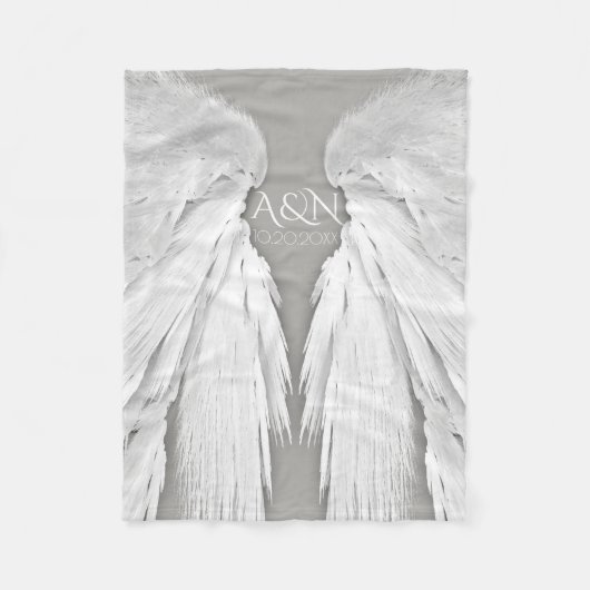 ANGEL WINGS Monogram Elegant Grey Fleece Deken (Voorkant)