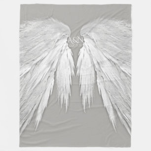 ANGEL WINGS Monogram Elegant Grey Fleece Deken